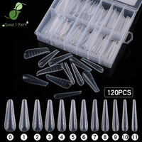 Uñas postizas acrílicas ultrafinas sin rastro, cuadradas, almendradas, puntas largas, tamaño D14, 120 piezas, base de papel con molde 3D de rejilla recta para dedos.