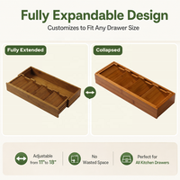 Organisateur de couverts en bambou premium extensible, plateau de rangement pour tiroir de cuisine en bois foncé, boîte à vaisselle à 5 compartiments pour usage domestique