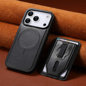 Étui portefeuille en cuir de luxe avec pochette magnétique détachable pour cartes et dragonne invisible pour iPhone 17 Pro Max - Product Image 1