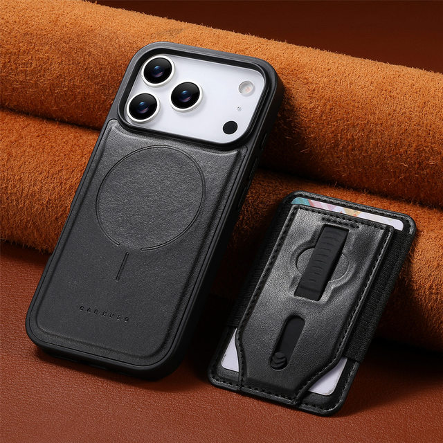 One-case Luxury Strong Magnetic Detachable Aluminum Leather Bifold Credit Card Pocket Flip Wallet Case for iPhone 17 Pro Cards