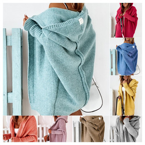 PASUXI Nouveau <span class=keywords><strong>cardigan</strong></span> mi-long polyvalent pour femme, pull ample à manches chauve-souris, pull à capuche ample d'automne, veste pour femme - Product Image 2