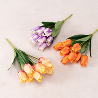 Bunga Sutra Buatan Hijau 9 Tangkai Tulip Keriting - Sempurna untuk Latar Belakang Pernikahan, Ulang Tahun, Hari Valentine, Perlengkapan Foto Dalam Ruangan