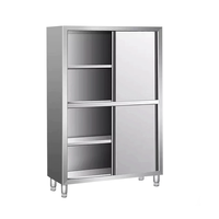 Armoire à porte coulissante en acier inoxydable robuste, armoire de rangement de cuisine commerciale sur pied avec étagères réglables