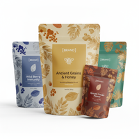 Sachet Doypack OEM blanc pour biscuits à la macadamia, à soufflet latéral, en feuille d'aluminium, refermable avec fermeture éclair, qualité alimentaire