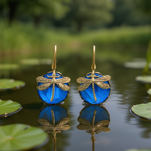 Pendientes Colgantes Vintage de Libélula con Piedra Azul, Chapados en Oro, Joyería de Moda para Fiesta para Mujer, Pendientes de Aleación con Engaste de Bisel - Product Image 2