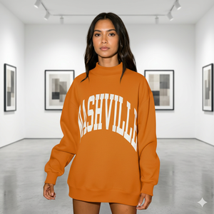 Unisex New Customize Mock Neck Sweatshirt Long Drop Shoulder Pullover Front Letter Print <b>Comfy</b> Travel Nashville Sweatshirts - Product Image 2