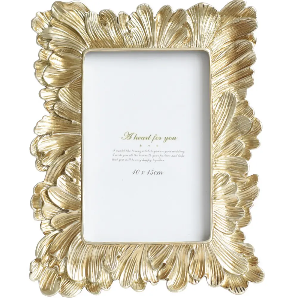 Factory Wholesale High Quality Exclusive Design 6 Inch Gold Feather Resin Picture Photo Frame For Desktop Decoration