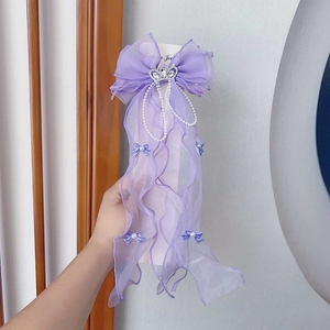 Jepit Rambut Yoly Cute Large 15.5 cm dengan Ikat Pita Renda, Jepit Rambut Pita Panjang Berbahan Jala, Aksesoris Rambut Fashion Motif Kepingan Salju untuk Wanita - Product Image 5