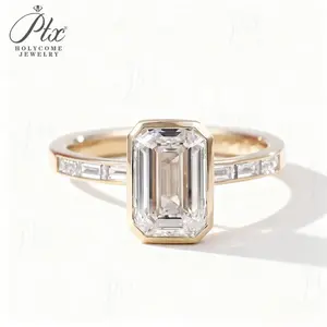 Anillos de Boda Personalizados de Oro de 14K/18K con Diamante de Laboratorio de Corte Esmeralda de 2CT, Anillos de Compromiso con Bisel para Mujer, Certificados por IGI - Product Image 1