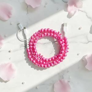 Câble de charge USB Type-C perlé et brillant avec nœud scintillant, câble de données à charge rapide, fil de charge décoratif style bijou tendance - Product Image 4