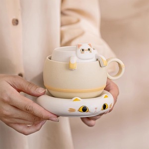 แก้วกาแฟเซรามิคลายแมวพร้อมที่กรองชา ชุดแก้วน้ำชา ดีไซน์การ์ตูนน่ารักสดใส สำหรับชาและกาแฟ - Product Image 3