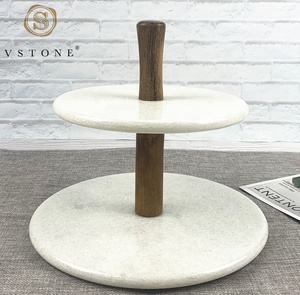 <span class=keywords><strong>Pasticceria</strong></span> bianca a 2 livelli, espositore per Cupcakes espositore per torta in marmo di <span class=keywords><strong>pietra</strong></span> naturale con supporto in legno di Acacia per eventi - Product Image 3