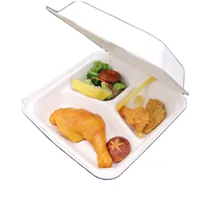 Kingwin Wholesale 1 Time Use Microwave Sugarcane Bagasse Pulp Burger Box Compartment Food Container