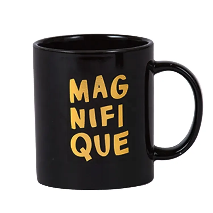 Tasse à café créative en céramique noir brillant, livraison gratuite, nouvelle couleur 11 oz, haute qualité, avec logo imprimé or