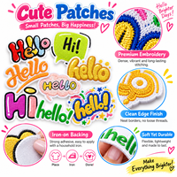 Patch brodé thermocollant et à coudre en relief, motif 'Hello Hi' avec texte de salutation et lettrage coloré, vente en gros