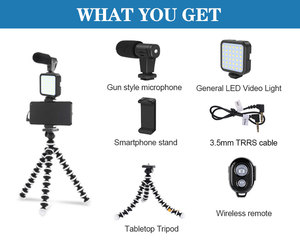 KIT-03LM Smartphone vidéo filaire Microphone support de téléphone trépied support lumière LED Vlogging Kits micro pour Youtube <span class=keywords><strong>TikTok</strong></span> Live - Product Image 5