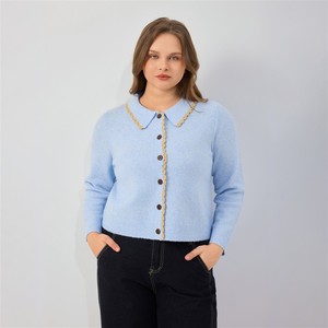 Cárdigan <span class=keywords><strong>de</strong></span> punto para mujer <span class=keywords><strong>de</strong></span> talla grande con cuello Peter Pan, ribete <span class=keywords><strong>de</strong></span> encaje ondulado en contraste, <span class=keywords><strong>botones</strong></span> <span class=keywords><strong>de</strong></span> <span class=keywords><strong>madera</strong></span>, suéter <span class=keywords><strong>de</strong></span> punto corto <span class=keywords><strong>de</strong></span> manga larga - Product Image 3