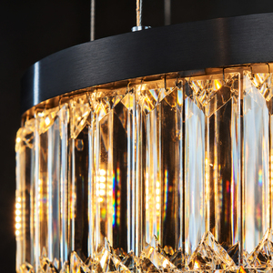 Modern 5 Tier Crystal Pendant <b>Light</b> Black Metal Frame Long Stair <b>Chandelier</b> For Duplex Hall Interior Decoration - Product Image 3