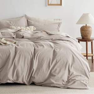 Housse de couette 100% coton Queen Size, ensemble de literie en <span class=keywords><strong>lin</strong></span> beige résistant à la décoloration, 90x90 pouces - Product Image 1