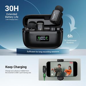 Micrófono inalámbrico de solapa ligero <span class=keywords><strong>KM19</strong></span>, 48kHz/24bit, batería de 30H, reducción de ruido de 3 niveles, mini micrófono inalámbrico de solapa. - Product Image 6
