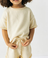 Enfant en bas âge bébé garçons filles col rond gros pull à manches courtes & Shorts 100% coton enfants tricots 2 pièces ensemble