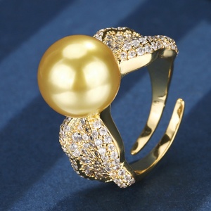 High Quality Jewelry Eco-friendly Copper Gold Plated 12MM Gold Shell Pearl <b>Rings</b> Jewelry Women for Banquet Wear - Product Image 4