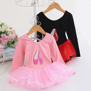 Justaucorps de ballet rose pour filles avec jupe tutu, imprimé chaussures scintillantes, tenue de performance, costume de danse - Product Image 3