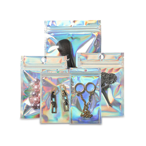 Holographic Rainbow Flat Clear Ziplock Food Storage Bags Plastic Packaging Foil Bags