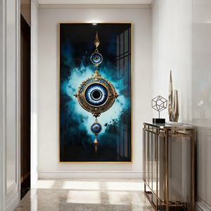 Décoration murale personnalisée pour la maison, impression HD, paysage abstrait islamique, entrée, salon, peinture en porcelaine à LED avec cristaux - Product Image 5