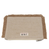 Français Italie Mode Style Personnel Coton Jute Mélange Fermeture Éclair Pochette Cadeau Sac Paquet avec Jute Frange Dentelle Pochette Sac À Main Eco