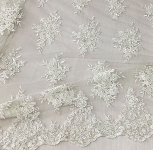 Tissu en dentelle perlée de haute qualité pour mariée, tissé 100% polyester, tissu lourd, broderie de cordon, <span class=keywords><strong>tulle</strong></span> pour sacs et chaussures de mariage - Product Image 5