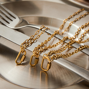 Collier chaîne trombone en acier inoxydable doré avec fermoir ovale, multi-couches, unisexe, pour usage quotidien - Product Image 4