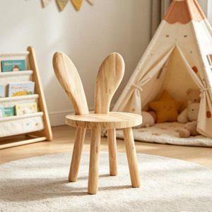 Modern Nordic Style Rabbit Ear Wooden Chair for Kids, Natural Solid Wood <b>Toddler</b> Seat, Safe & Durable Children's Furniture - Product Image 2