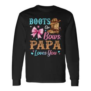Maglietta a maniche lunghe per la famiglia con stampa Boots Or Bows Papa Loves You Gender Reveal - Product Image 1