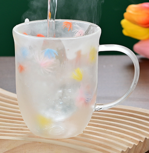 Wholesale Insulated Layer Flowers Coffee Cup Double Walled Glass Mug Handle Anti-Scald Mugs <b>Dried</b> Heat Insulation - Product Image 6