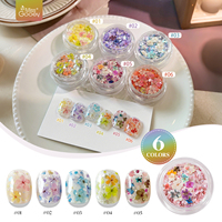 Missgooey Nouveauté : 6 Couleurs de Gel pour Nail Art DIY, Fleurs Séchées, Poudre Opale, Paillettes Fines et Flocons Iridescentes pour la Décoration des Ongles