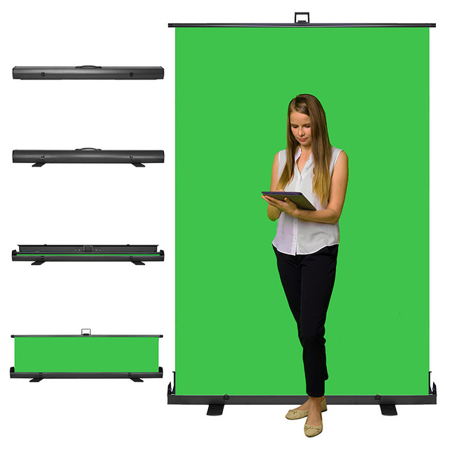 168*200cm up Studio Non Woven Pull Down Retractable Collapsible Chroma Roll up Green Screen Kit Set