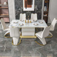 Combinación de Mesa de Comedor Rectangular y Sillas de Mármol y Madera Maciza de Estilo Nórdico Moderno Minimalista para Apartamentos Pequeños