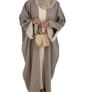 Kaftan de seda caqui para mujer, vestido de lujo con cuello abierto, ropa islámica moderna, logotipo personalizado, suministro listo para el verano - Product Image 1