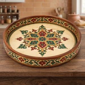Bandeja Redonda Zouaq de Cedro Tradicional Hecha a Mano - Joya Marroquí - Venta al por Mayor - Product Image 2