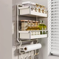 Organisateur de réfrigérateur multifonctionnel en métal pour cuisine, support magnétique pour épices, rangement coulissant