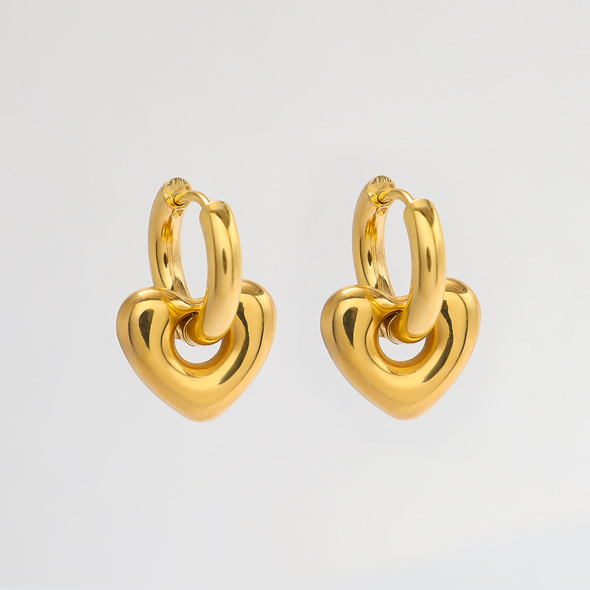 Tarnish Free Fashion Minimalist 18K Gold Plated Drop Heart Pendant Earrings  Women Stainless Steel Huggies Hoop Earrings Jewelry