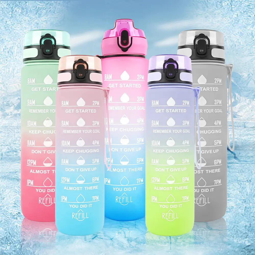 Productos más populares Modern Eco Custom Color Gradient Girls 1000Ml botella de agua motivacional para viajes