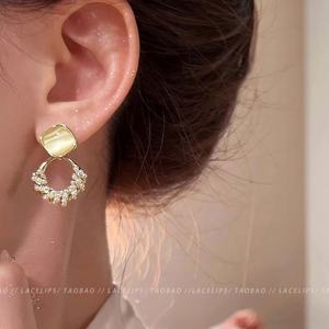 Boucles d'oreilles tendance, simples, légères et luxueuses, en pierre œil-de-chat, diamant et perle, polyvalentes pour femmes - Product Image 2