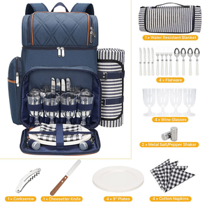 Sac à dos isotherme multifonctionnel, sac de pique-nique étanche, équipement de voyage durable avec ensemble de service et <span class=keywords><strong>porte</strong></span>-vin pour la plage et le camping - Product Image 2