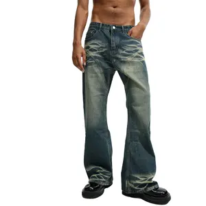 2024 Acid Washed Jeans Wholesale Dark Blue Jeans Slim Fit Vintage Style Slim Fit Jeans