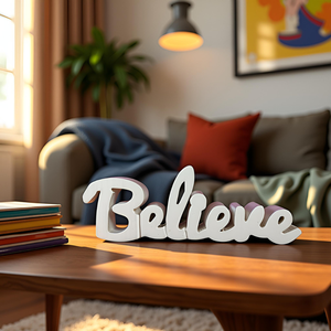 Décoration de salon en bois peint en blanc, objet décoratif motivant, décoration de table esthétique, article de décoration de chambre original. - Product Image 1