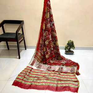 Pure Hand Block Printed Double Diamond Chiffon <b>Saree</b> for Women Soft Lightweight Ethnic Wear - Product Image 1