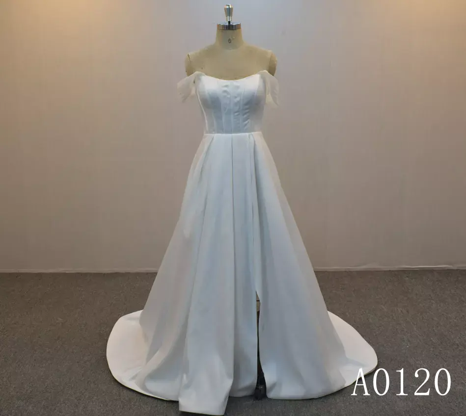 A Line Illusion Sleeveless Vestidos De Novia Ivory Crepe Off Shoulder Bridal Dress with Zipper