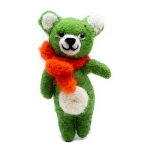 Handmade Traditional Green <b>Felt</b> Wool Bear Ornament Orange Scarf Wall Hanging Christmas Decoration Eco-Friendly Custom Size - Product Image 3